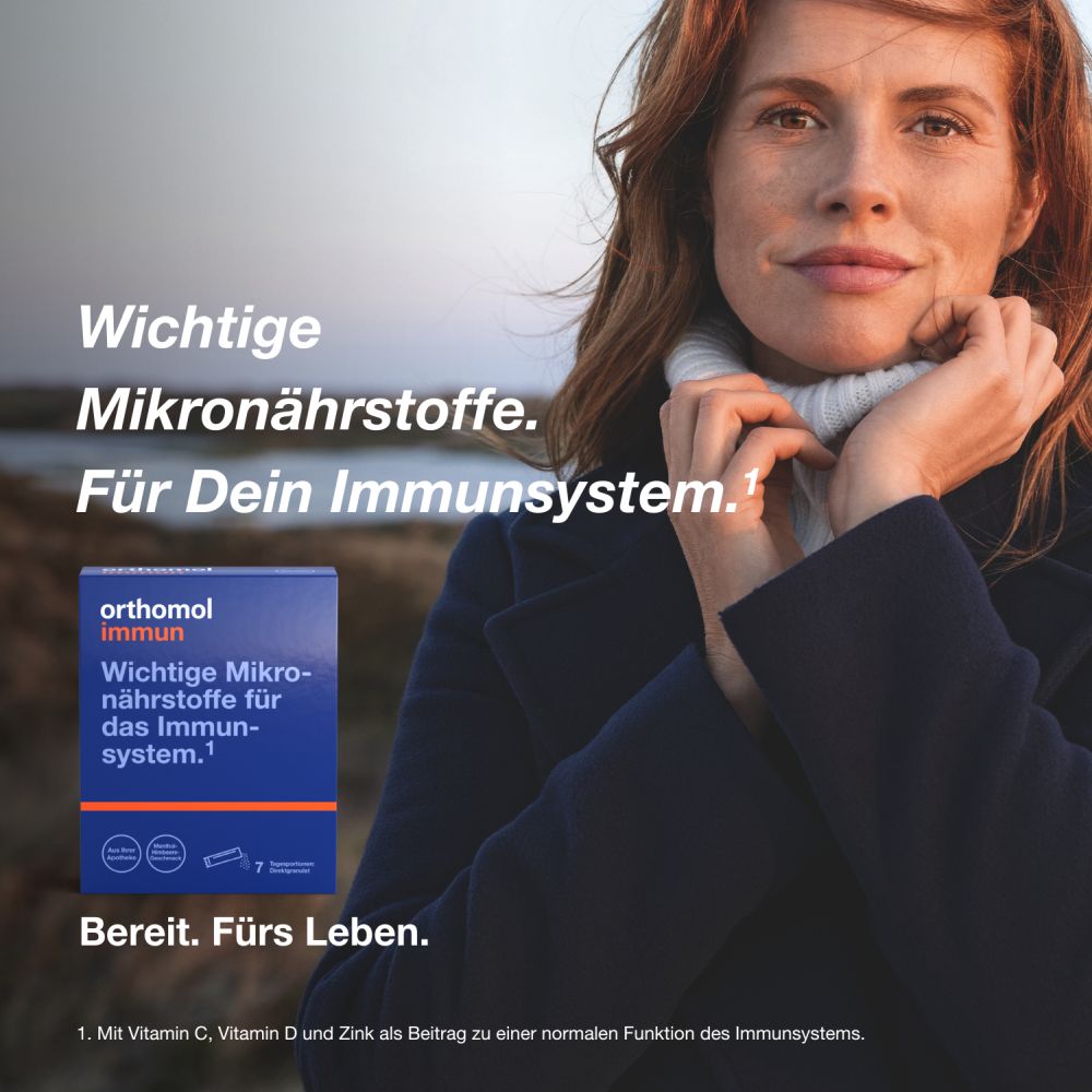 orthomol immun - Mikronährstoffe mit Vitamin C, Vitamin D und Zink - Direktgranulat Menthol-Himbeere