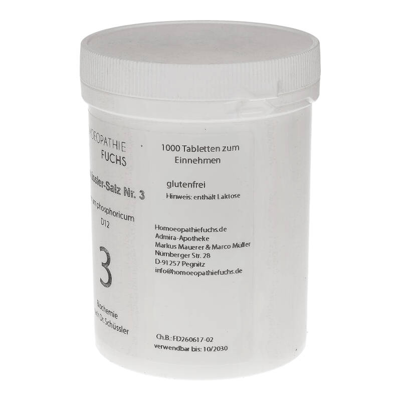 HOMOEOPATHIEFUCHS Schüssler-Salz Nr. 3 Ferrum phosphoricum D12 1000 St Tabletten