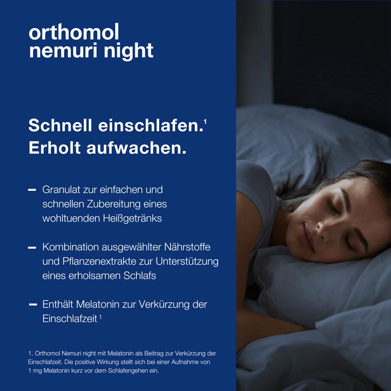 orthomol nemuri night - Heißgetränk mit Melatonin und Hopfen-Extrakt - Granulat