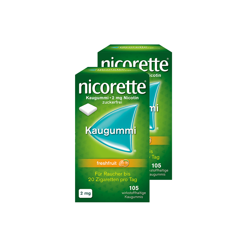 Nicorette Kaugummi 2mg freshfruit 105 Stk. Doppelpack 1 Sparset