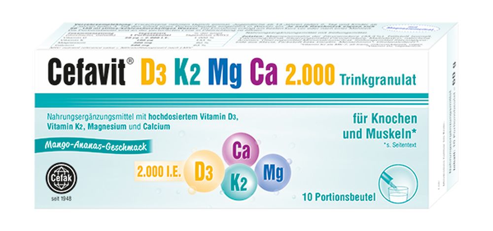 Cefavit D3 K2 Mg Ca 2.000 10 St Granulat zur Herstellung einer Suspension zum Einnehmen