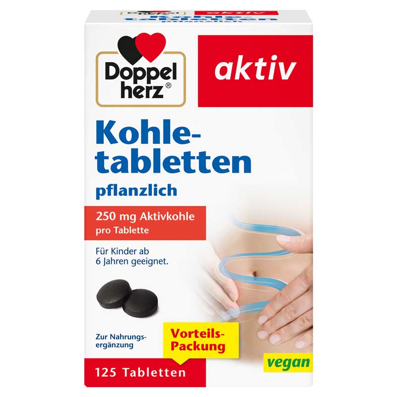 Doppelherz aktiv Kohletabletten pflanzlich 250 mg 125 St Tabletten
