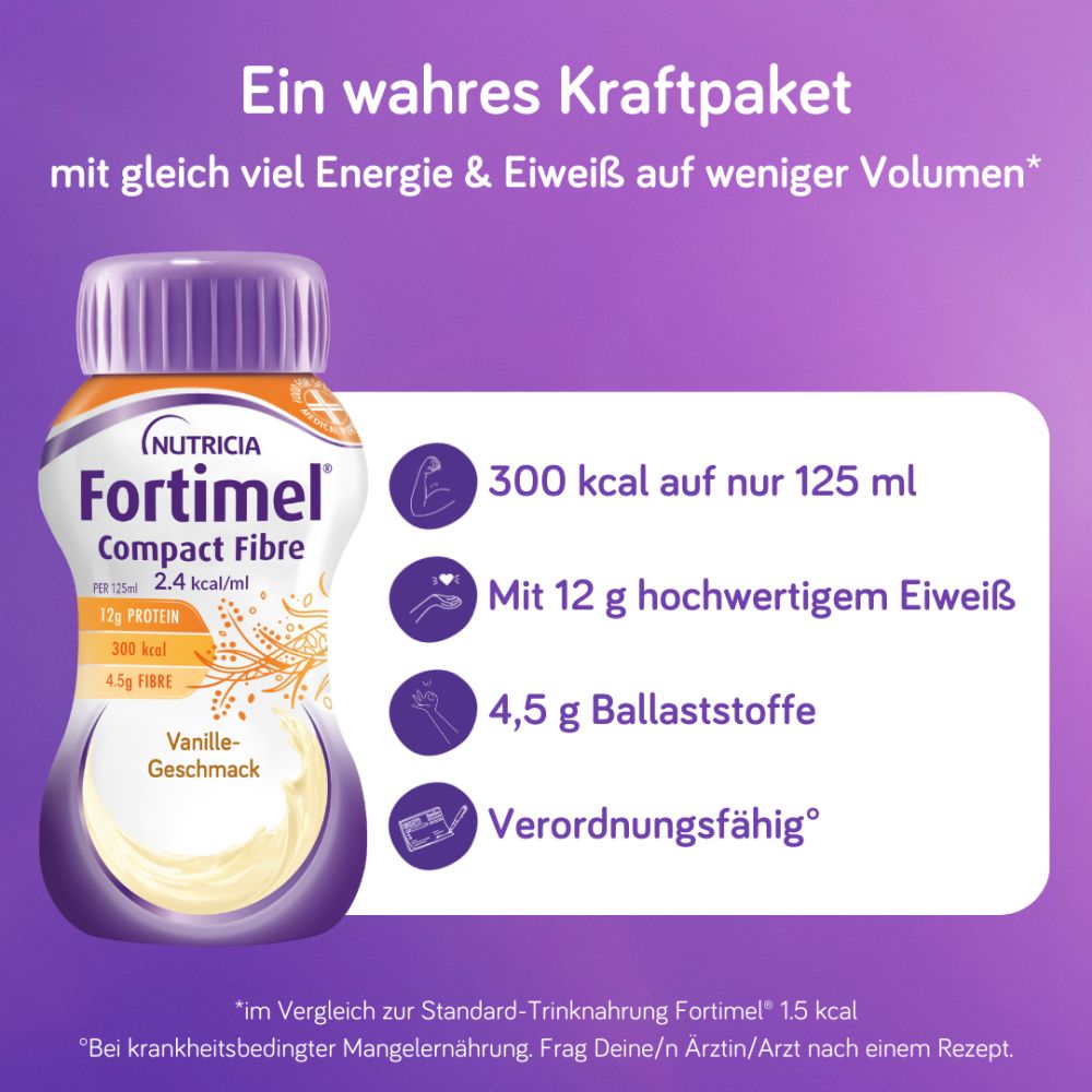 Fortimel Compact Fibre 2.4 Trinknahrung Vanille 4X125 ml Flüssigkeit