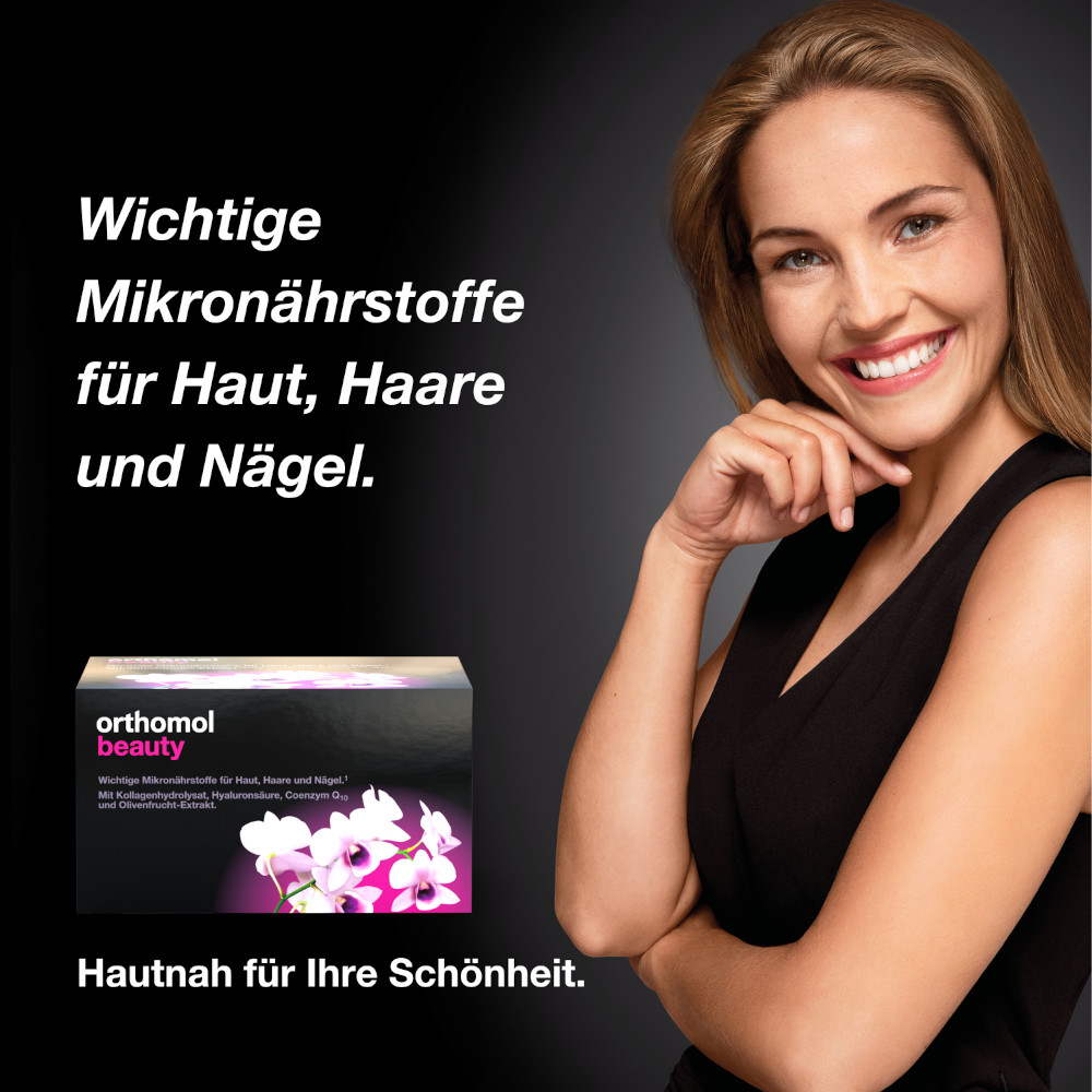 orthomol beauty für Frauen - mit Hyaluronsäure, Kollagen und Coenzym Q10 - Nachfüllpackung mit Trinkampullen