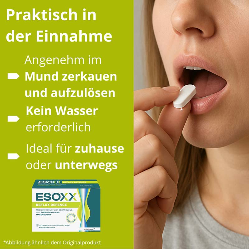 Esoxx Reflux Defence bei Sodbrennen, Reflux 20 St Kautabletten