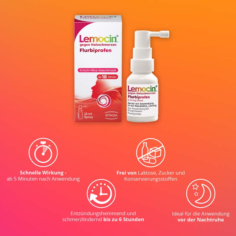 Lemocin gegen Halsschmerzen Flurbiprofen 15 ml Spray