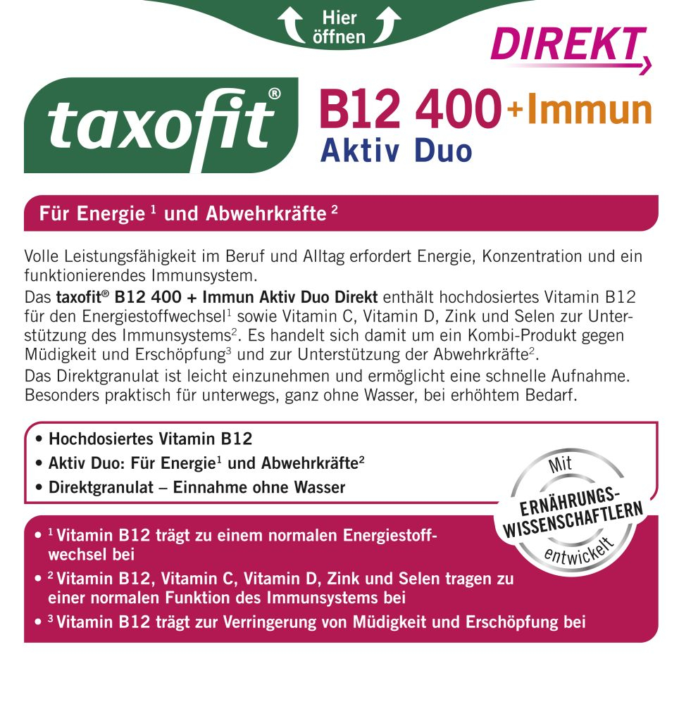 taxofit DIREKT B12 400 + Immun 20 St Granulat