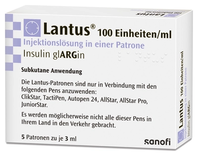Lantus 100 Einheiten/ml Injektionslösung in Patrone 3ml 5X3 ml Injektionslösung