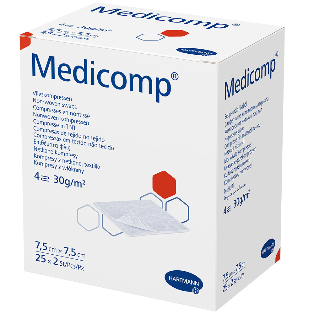 Medicomp Vlieskompressen 7,5 x 7,5 cm 25X2 St Kompressen