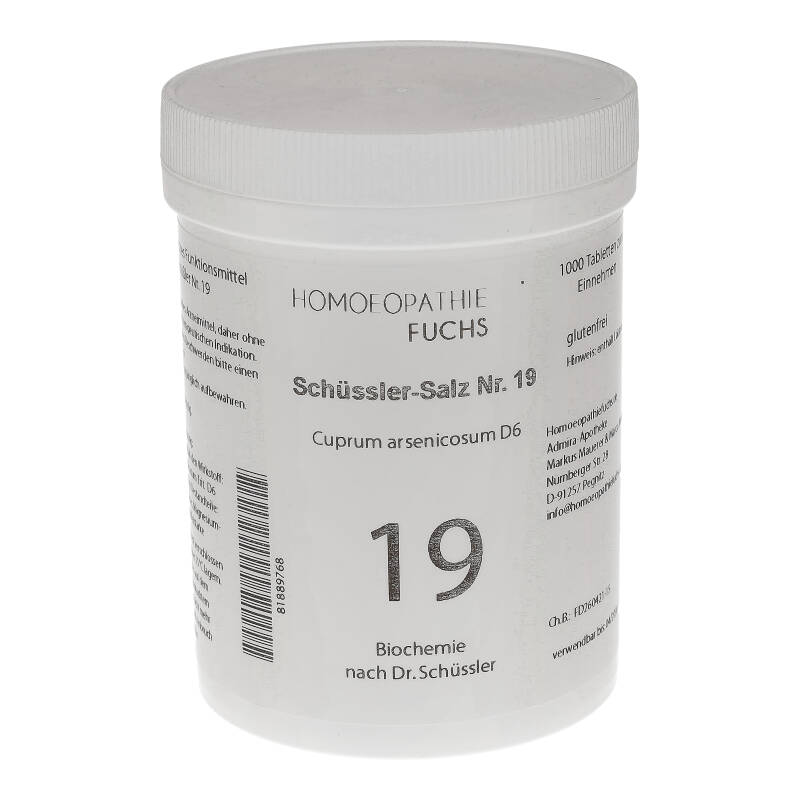 HOMOEOPATHIEFUCHS Schüssler-Salz Nummer 19 Cuprun arsenicosum D6 Biochemie 1000 St Tabletten