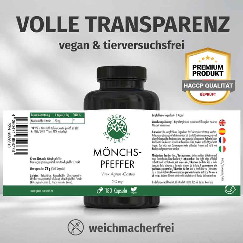 GREEN NATURALS MÖNCHSPFEFFER 20 mg 180 St Kapseln