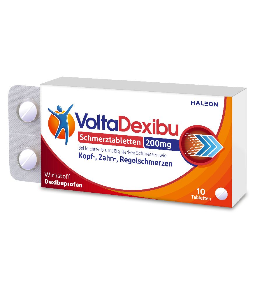 VoltaDexibu Schmerztabletten, Dexibuprofen 200 mg, Schnelle & Effektive Schmerzlinderung bei Kopfschmerzen, Zahnschmerzen, Regelschmerzen 10 St Filmtabletten