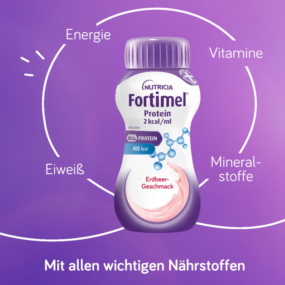 Fortimel Protein 2 kcal Erdbeere 4X200 ml Flüssigkeit