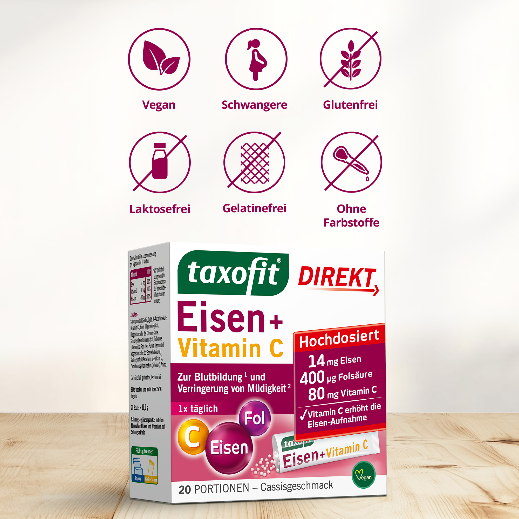 taxofit DIREKT Eisen + Vitamin C 20 St Granulat