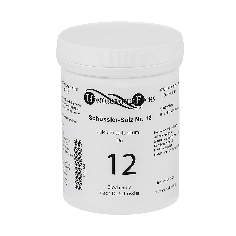 HOMOEOPATHIEFUCHS Schüssler-Salz Nummer 12 calcium sulfuricum D6 Biochemie 1000 St Tabletten