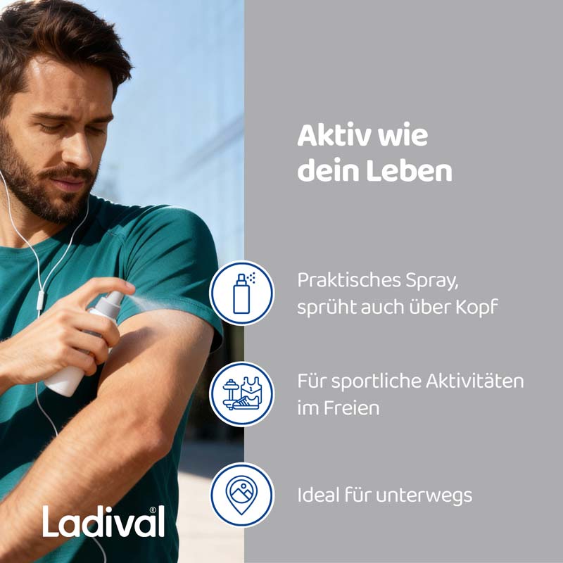 Ladival Aktiv Sonnenschutz-Spray LSF 50+: Sonnencreme für den Körper, ideal für Sport und unterwegs, extra wasserfest & schweißresistent, mit 3-fach Zellschutz, 150ml  