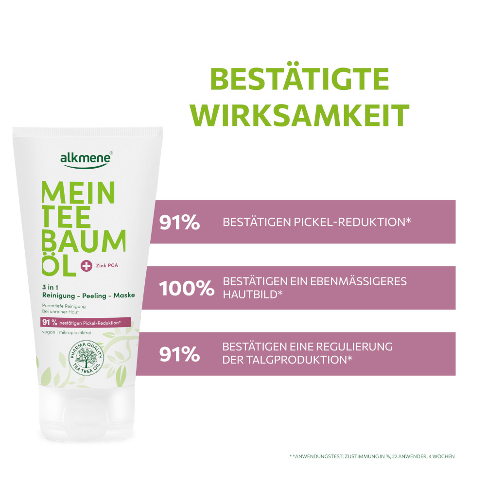 alkmene MEIN TEEBAUMÖL 3 in 1 Reinigung - Peeling - Maske 150 ml Tube