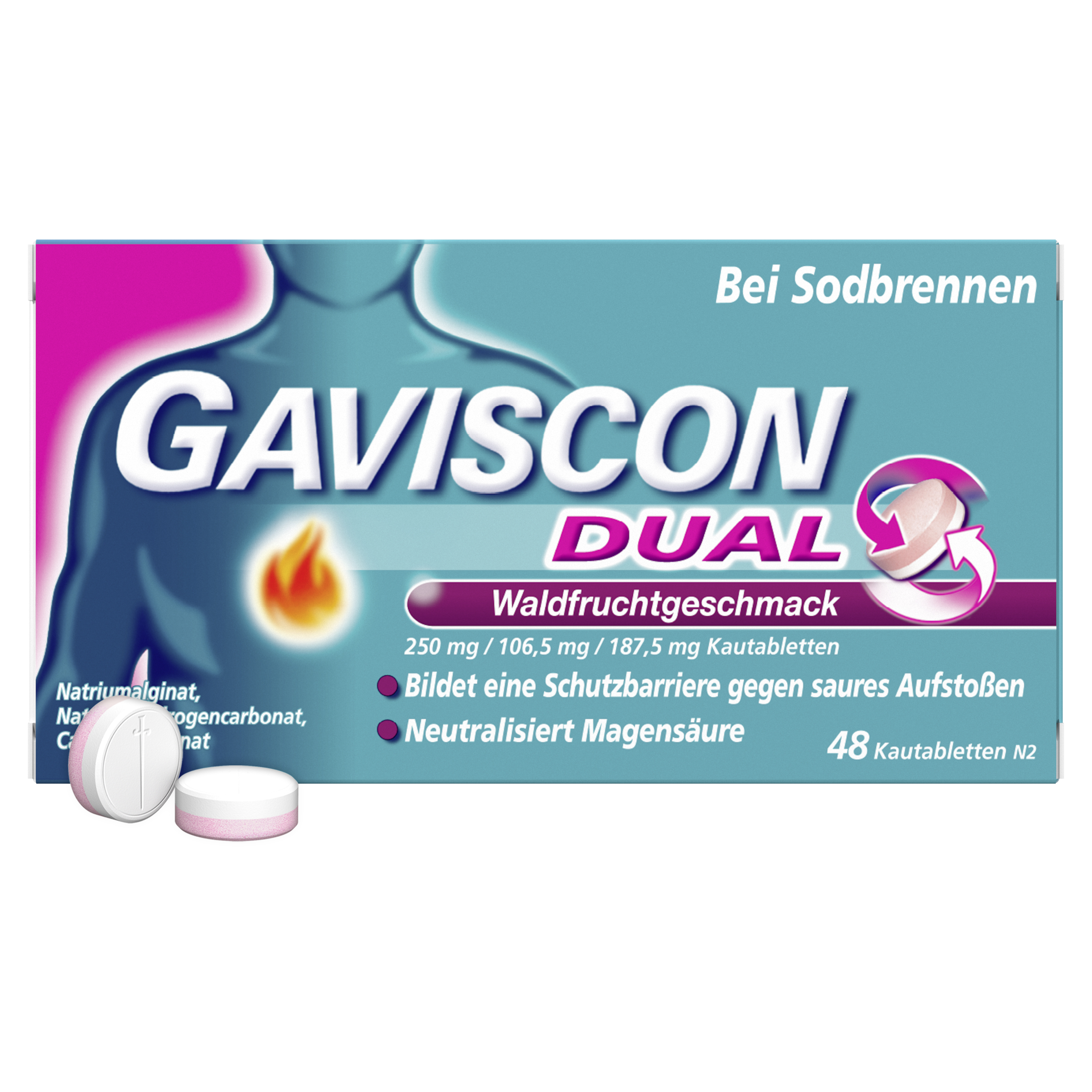 GAVISCON DUAL Waldfruchtgeschmack - Bei Sodbrennen 48 St Kautabletten