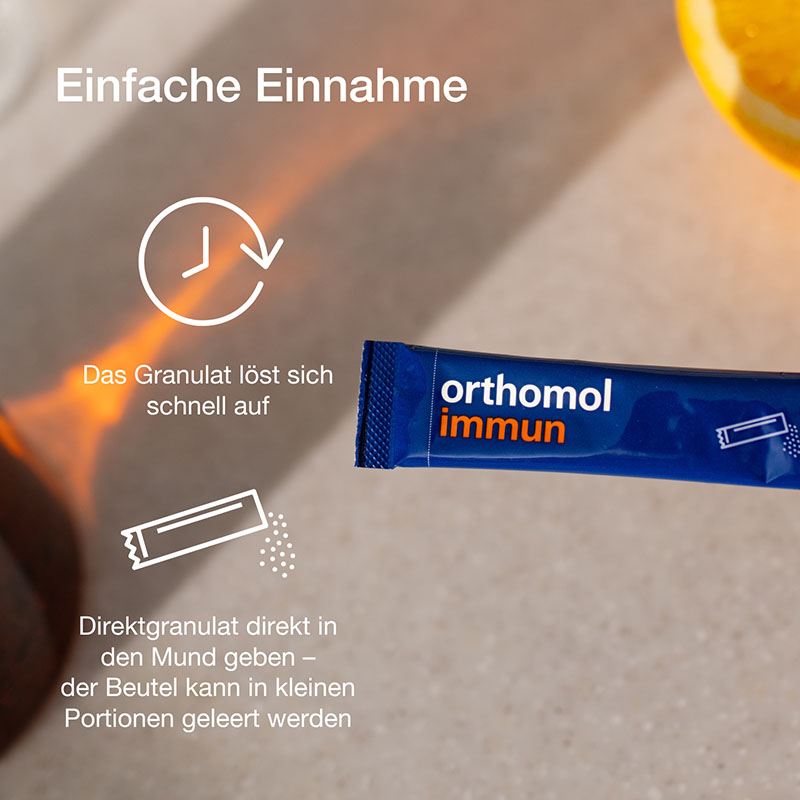 orthomol immun - Mikronährstoffe mit Vitamin C, Vitamin D und Zink - Direktgranulat Menthol-Himbeere