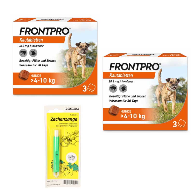 2x FRONTPRO Hunde 4-10 kg + Zeckenzange Set 1 St Sparset