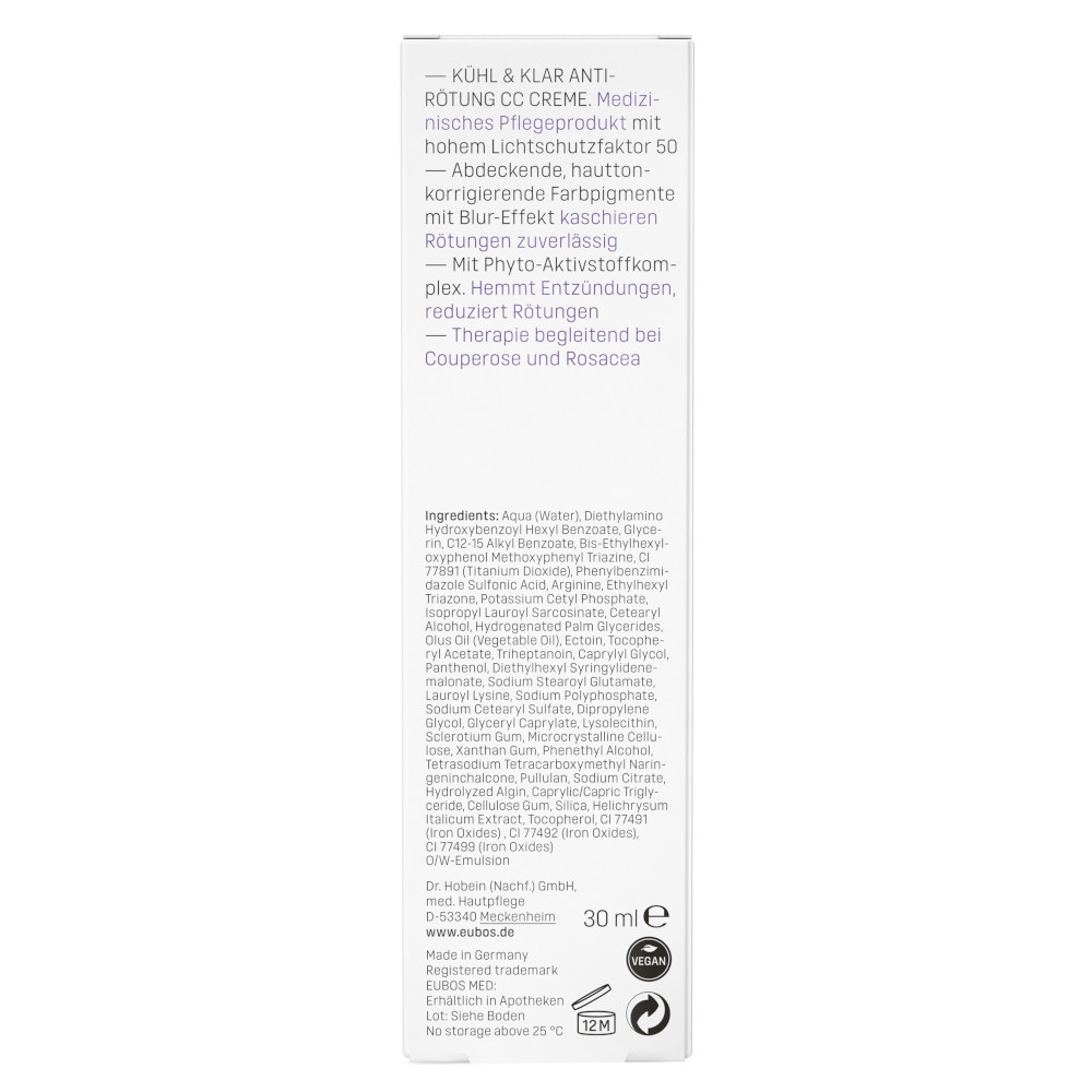 EUBOS KÜHL & KLAR Anti-Rötung CC Creme LSF50 30 ml Creme