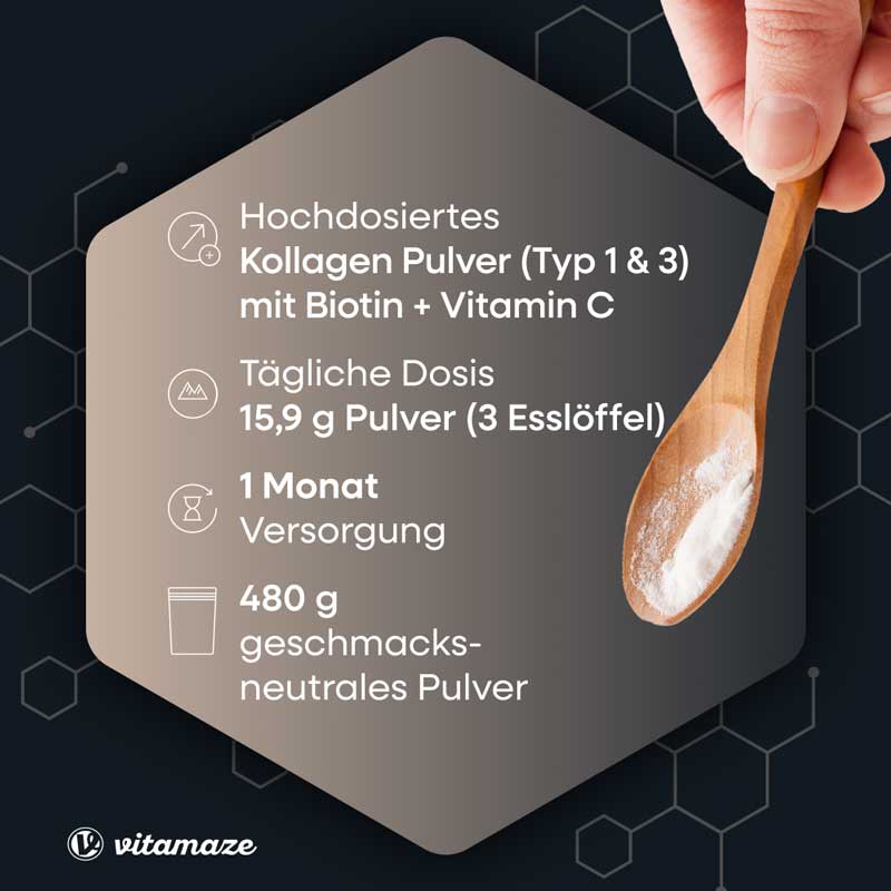 vitamaze KOLLAGEN PULVER + Biotin + Vitamin C 480 g Pulver