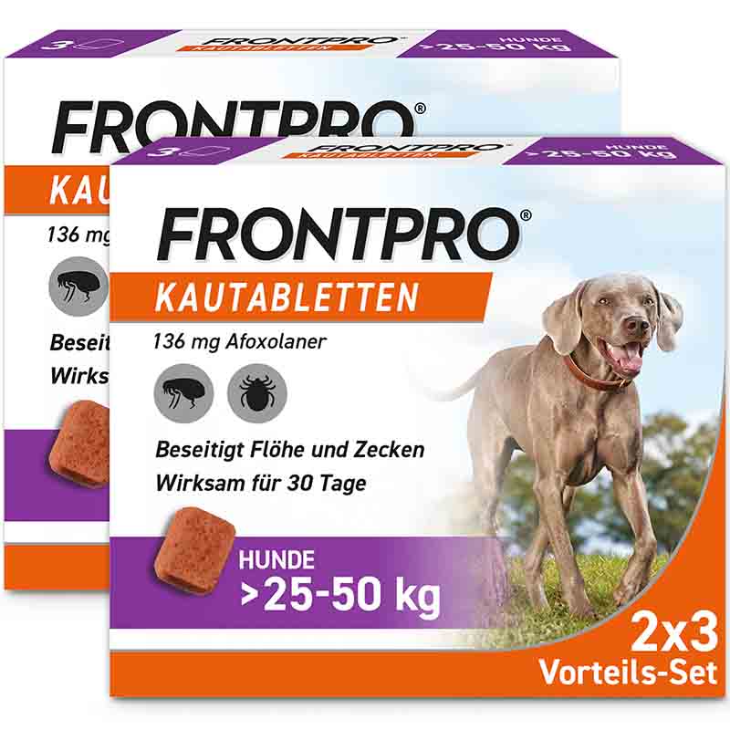 FRONTPRO Kautabletten Hunde >25 - 50 kg Doppelpack 2X3 St Kautabletten