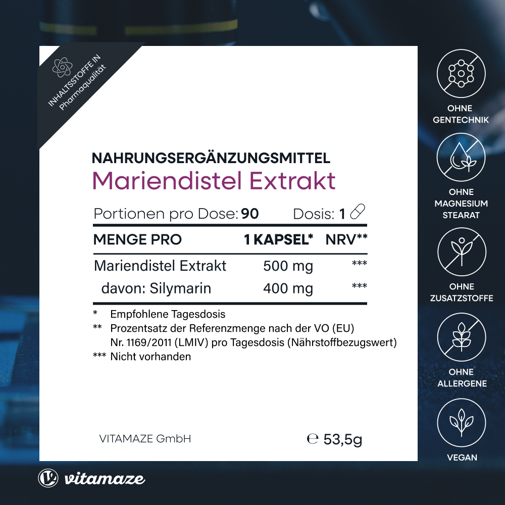 vitamaze MARIENDISTEL 500 mg Extrakt hochdosiert 90 St Kapseln