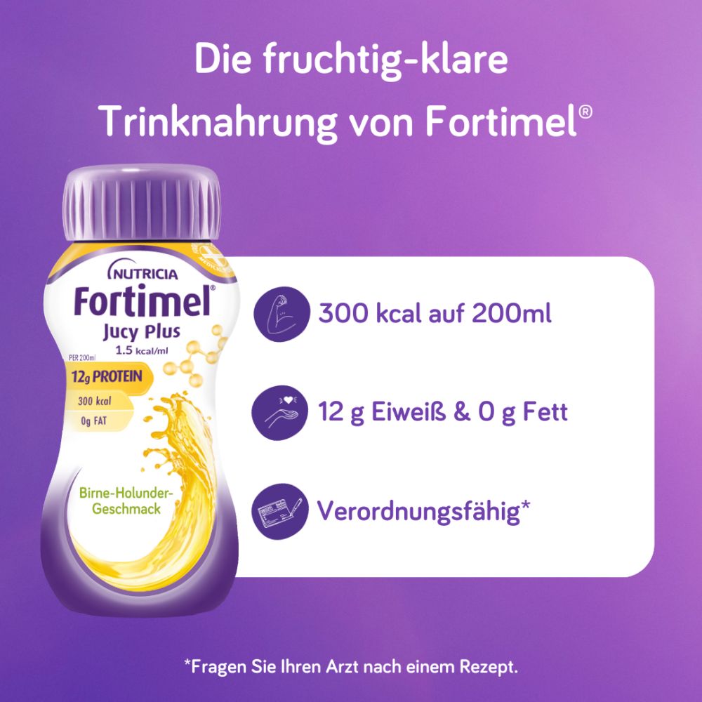 Fortimel Jucy Plus Birne-Holunder-Geschmack 4X200 ml Flüssigkeit