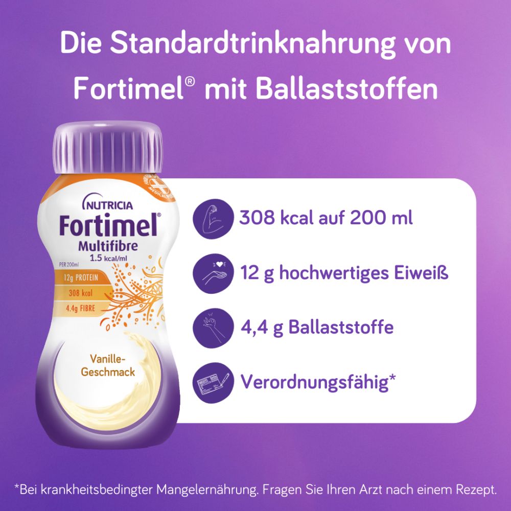 Fortimel Multifibre 1.5 kcal Vanillegeschmack 4X200 ml Flüssigkeit
