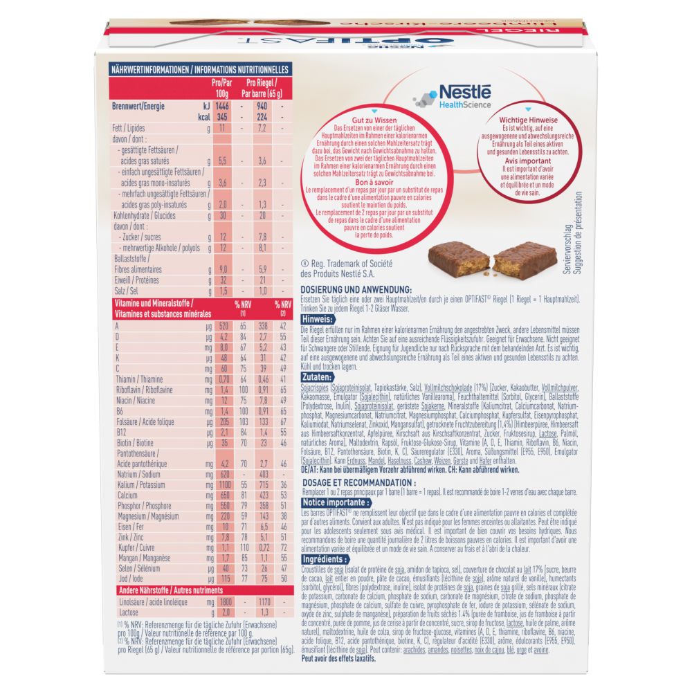 OPTIFAST RIEGEL Himbeere-Kirsche Geschmack 6X65 g