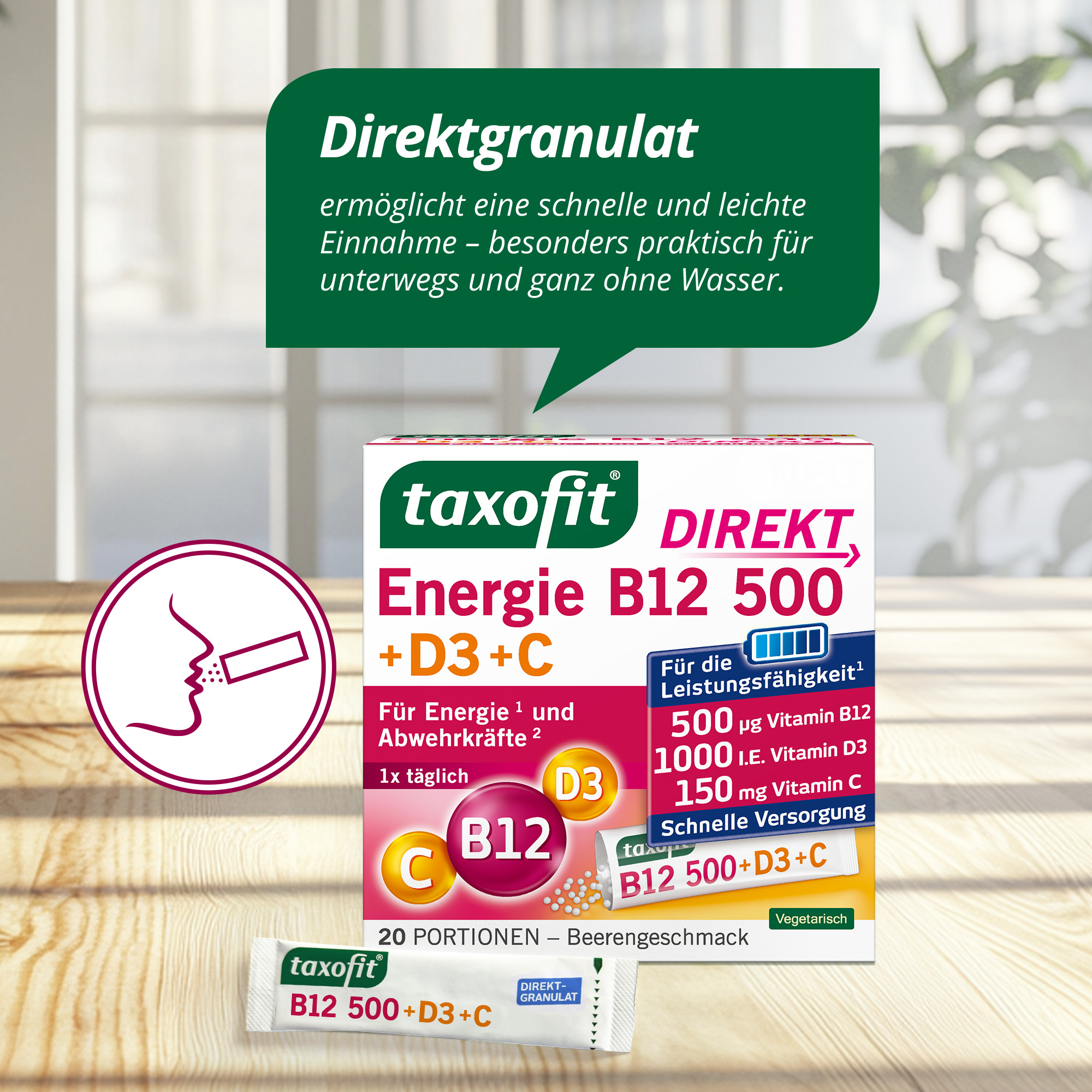 taxofit DIREKT Energie B12 500 + D3 + C 20 St Granulat