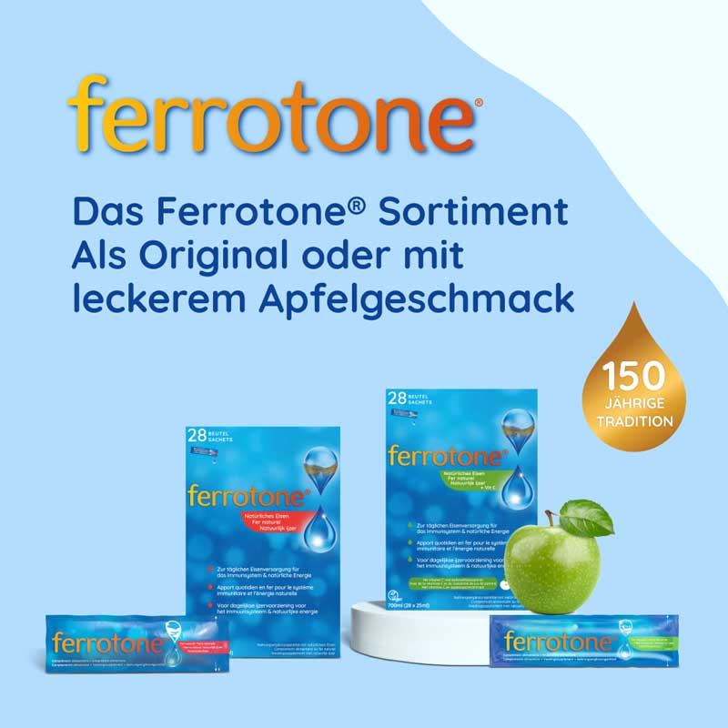 ferrotone - Nat&uuml;rliches Eisen mit Vitamin C, Apfelgeschmack 28X25 ml Beutel