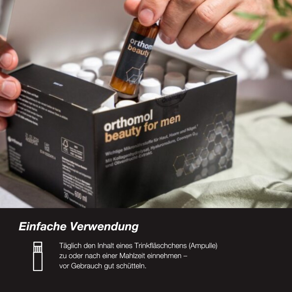 orthomol beauty for men - mit Hyaluronsäure, Kollagen und Coenzym Q10 - Trinkampullen