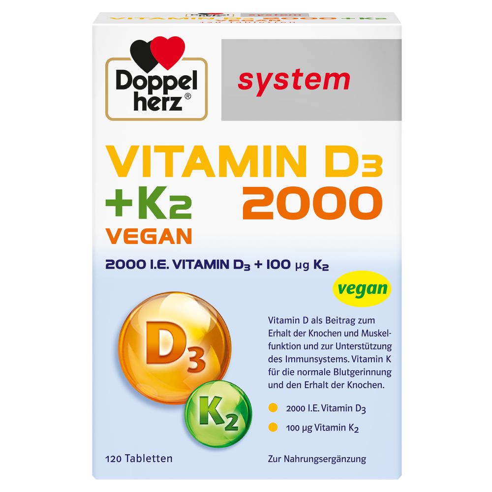 Doppelherz system VITAMIN D3 + K2 2000 I.E. 120 St Tabletten