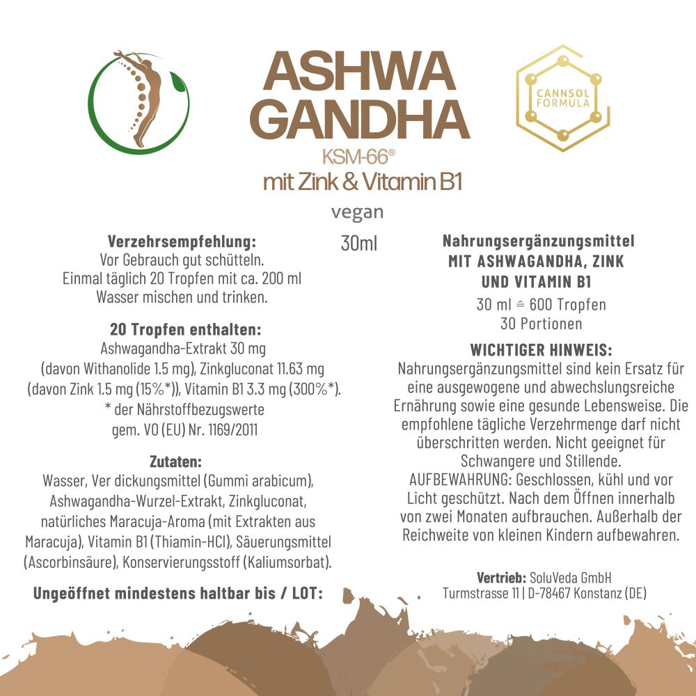 CANNSOL ASHWAGANDHA mit Zink & Vitamin B1 30 ml Tropfen zum Einnehmen