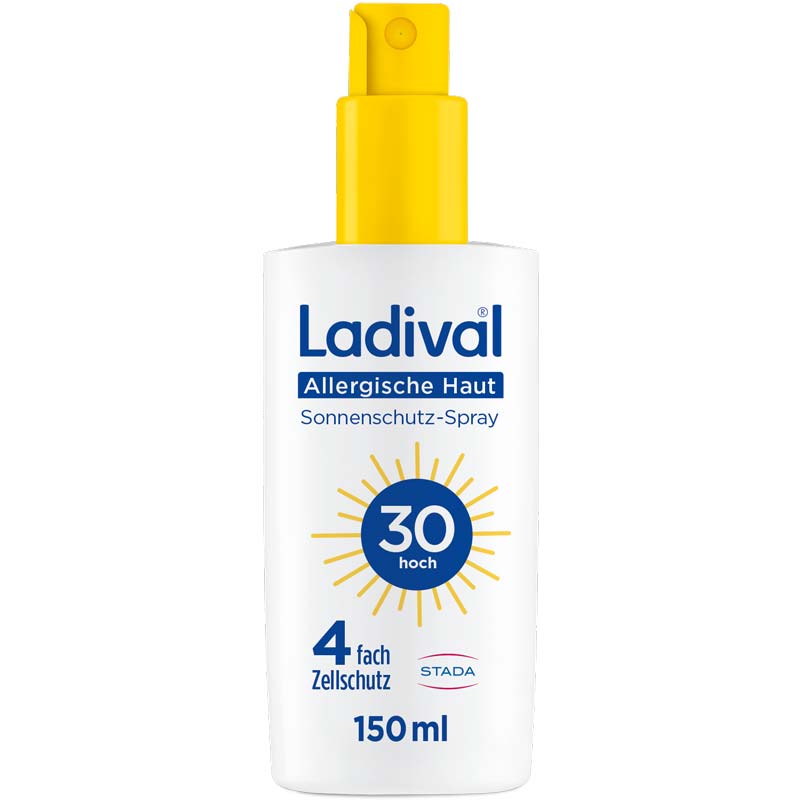 Ladival Allergische Haut Sonnenschutz-Spray LSF 30: Sonnencreme für den Körper bei Sonnenallergie und Mallorca-Akne, wasserfest, mit 4-fach Zellschutz, 150ml