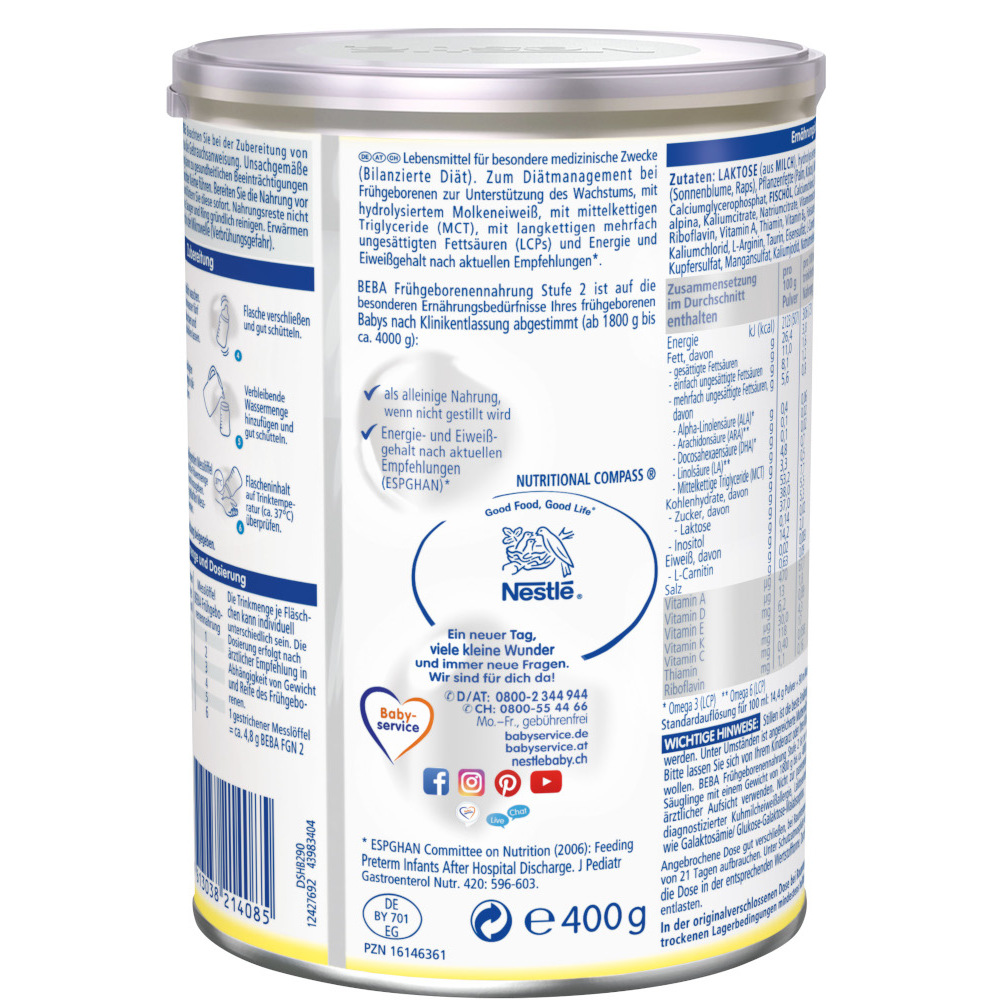 Nestle BEBA FRÜHGEBORENENNAHRUNG Stufe2 400 g Pulver