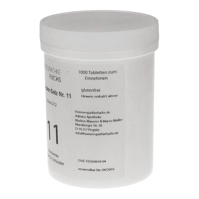 HOMOEOPATHIEFUCHS Schüssler-Salz Nummer 11 Silicea D12 Biochemie 1000 St Tabletten