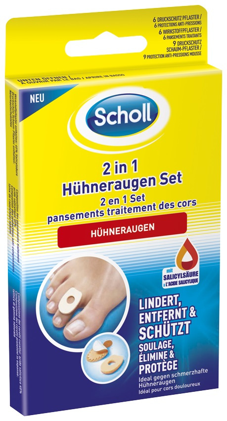 Scholl 2 in 1 Hühneraugen Set 1 Packung Pflaster