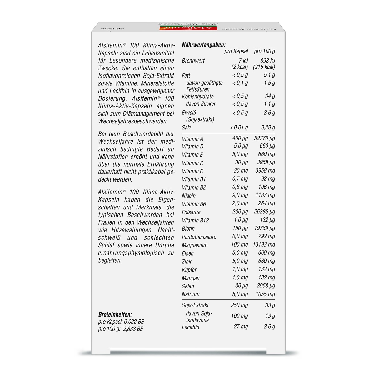 Alsifemin 100 Klima-Aktiv-Kapseln mit Soja-Isoflavonen 30 St Kapseln