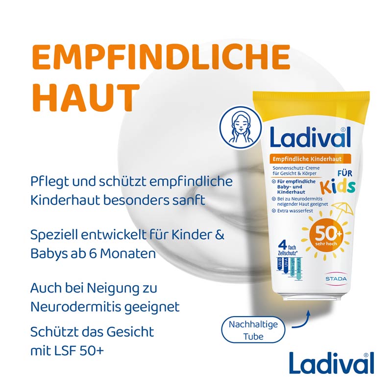 Ladival Empfindliche Kinderhaut Sonnenschutz-Creme Gesicht für Kids LSF 50+ 50 ml Creme