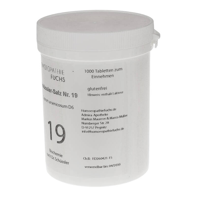 HOMOEOPATHIEFUCHS Schüssler-Salz Nummer 19 Cuprun arsenicosum D6 Biochemie 1000 St Tabletten