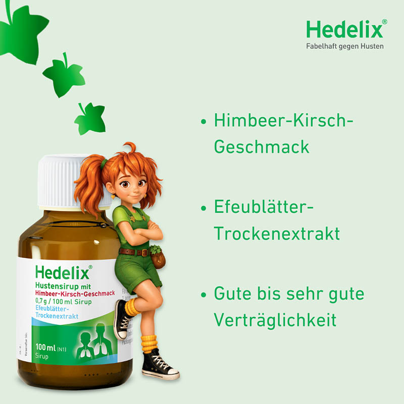 Hedelix Hustensirup mit Himbeer-Kirsch-Geschmack 100 ml Sirup