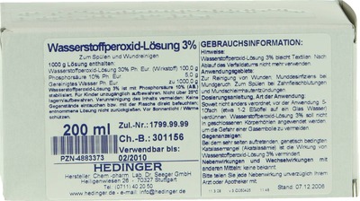 Wasserstoffperoxid-lösung 3% Standardzulassung  200 ml Lösung