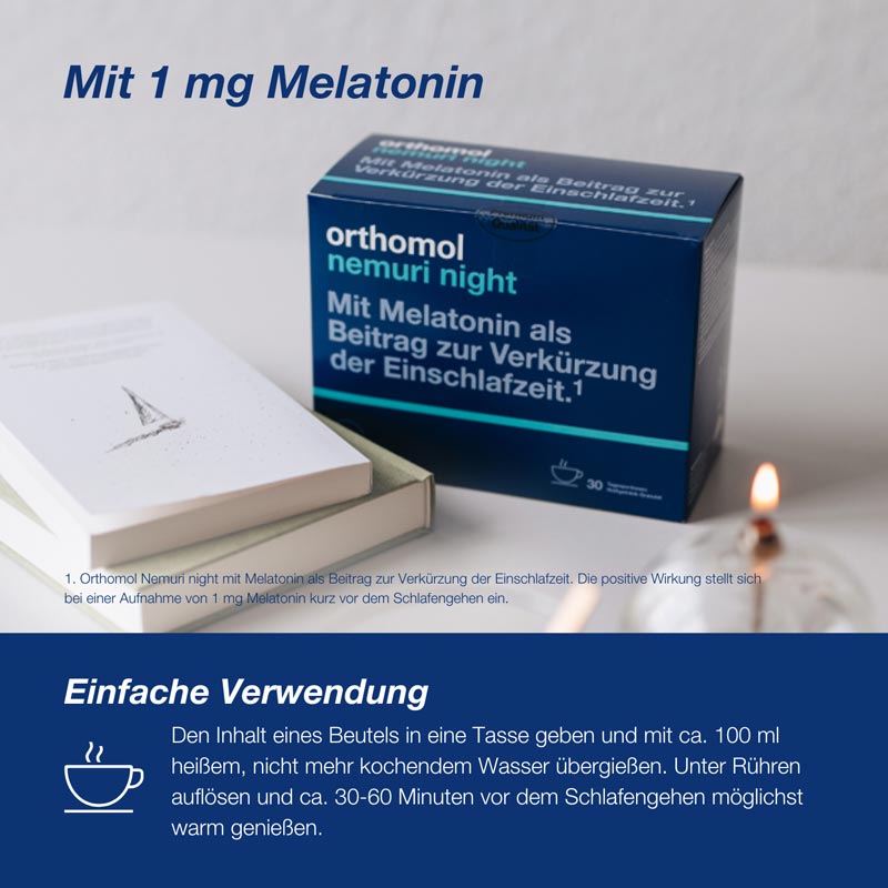 orthomol nemuri night - Heißgetränk mit Melatonin und Hopfen-Extrakt - Granulat