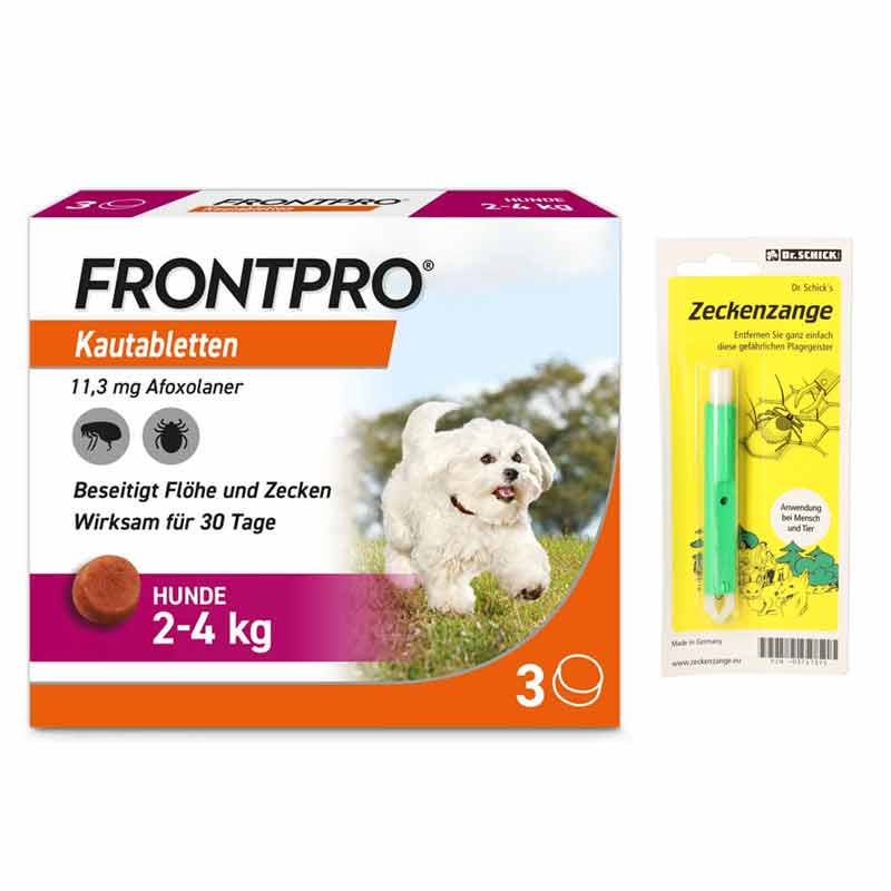 FRONTPRO Hunde 2-4 kg + Zeckenzange Set 1 St Sparset