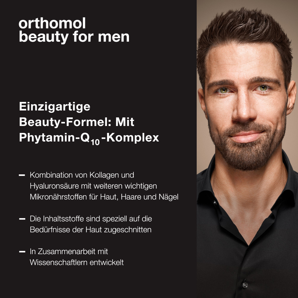 orthomol beauty for men - mit Hyaluronsäure, Kollagen und Coenzym Q10 - Trinkampullen