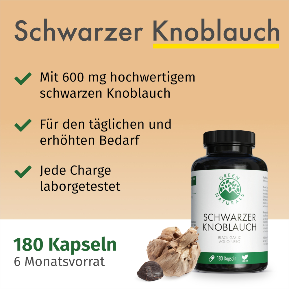 GREEN NATURALS Schwarzer Knoblauch 600mg 180 St Kapseln