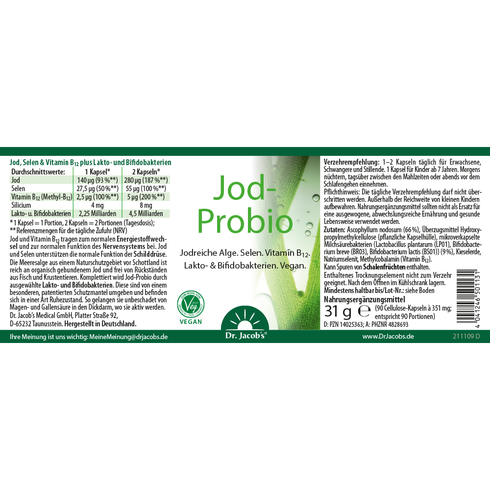 Dr. Jacob's Jod-Probio Selen B12 Milchsäurebakterien vegan